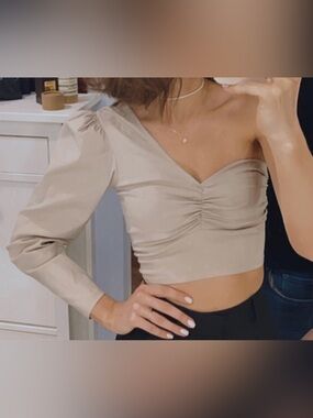 Women’s One-Shoulder Crop Top - Beige
